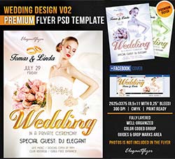 豪华婚礼海报/传单模板：Wedding Design V02 – Flyer PSD Template + Facebo